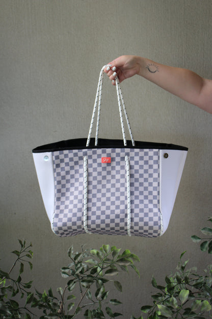 White Checkered Neoprene Tote Bag