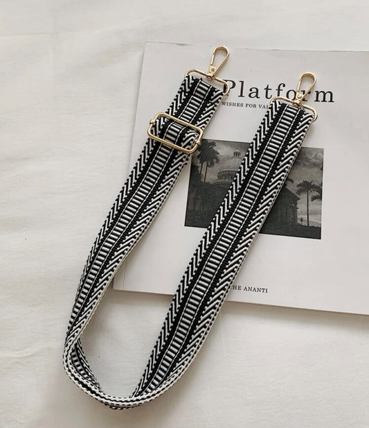 Black and White Striped Bag Strap